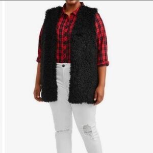 TERRA & SKY Women'sPlus Sherpa sweater cardigan vest black size 1X (16w-18w) New